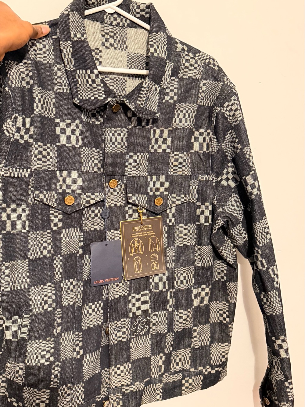 Louis Vuitton Black & Cream Checkerboard Denim Jacket